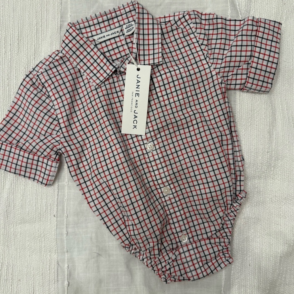 Janie and Jack Red and White Plaid Button Down Shirt